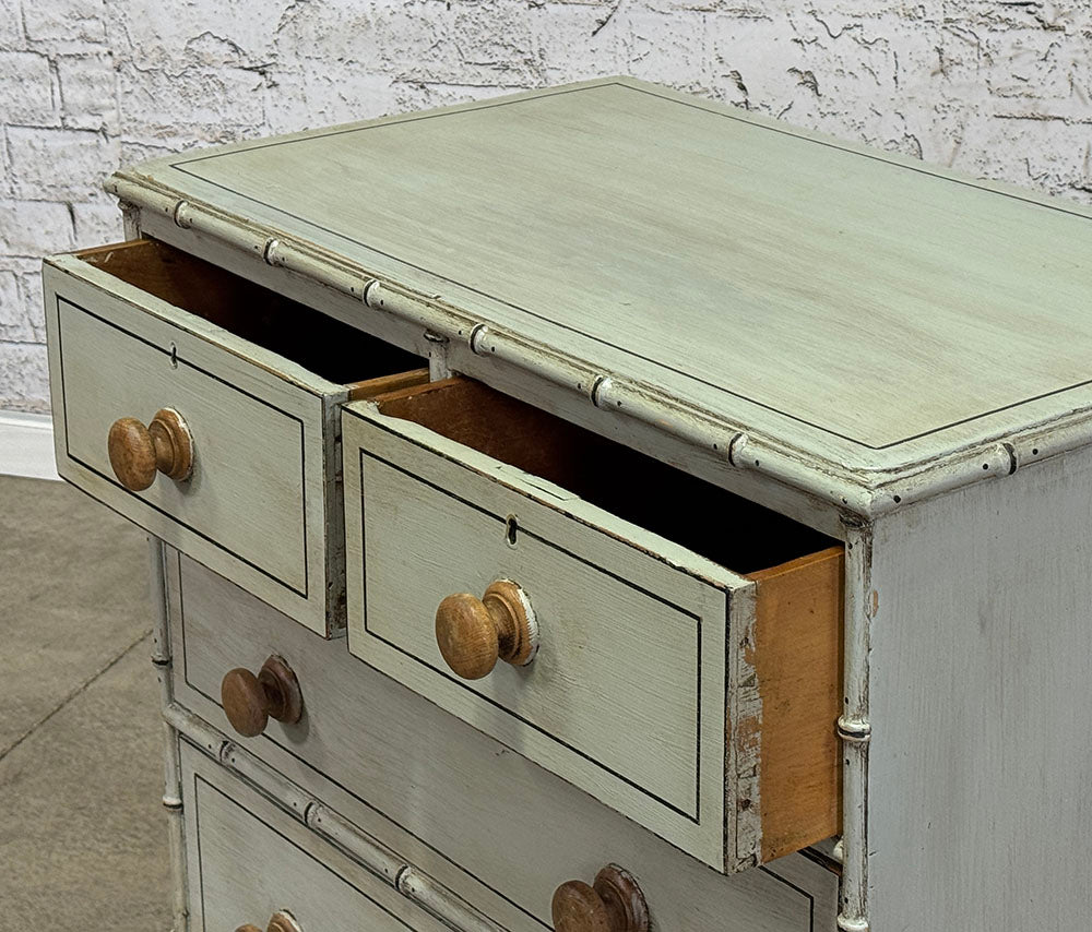 Antique English Painted Faux Bamboo Chest of Drawers