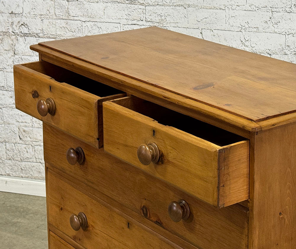 Antique English Pine Chest of Drawer with Cupid's Bow Detail