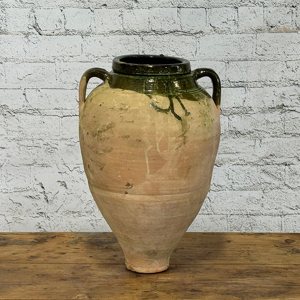 Antique Terracotta Pot with Partial Green Glaze