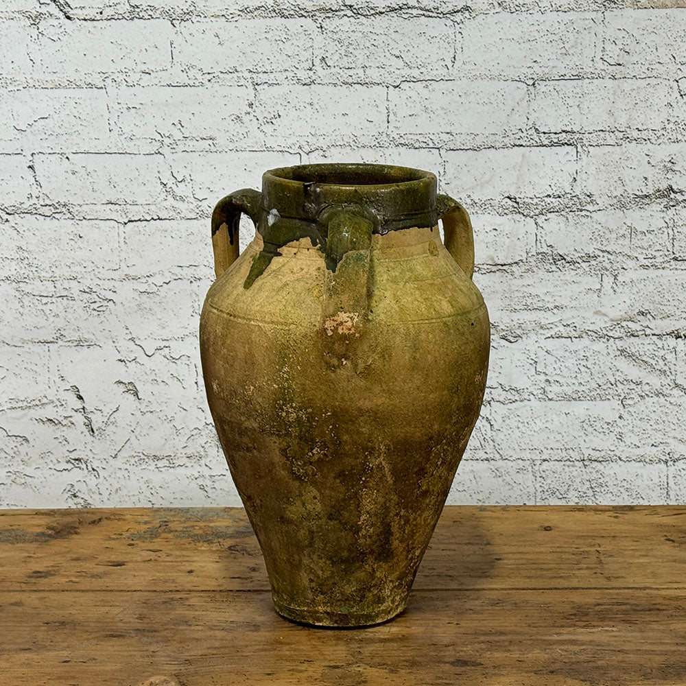 Antique Terracotta Pot with Partial Green Glaze