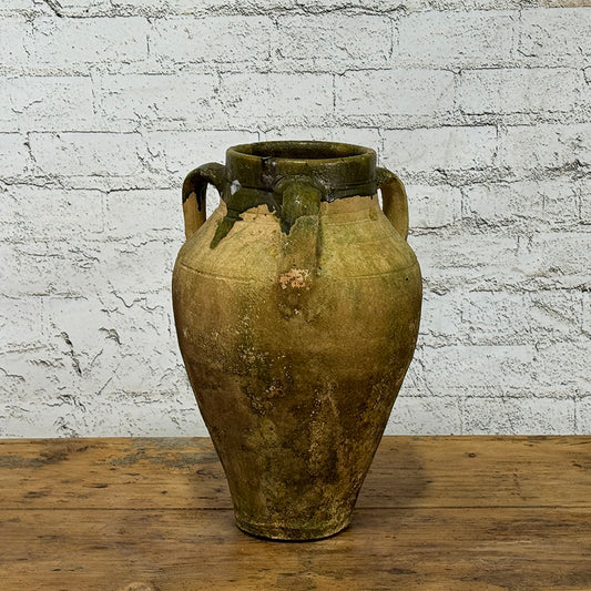 Antique Terracotta Pot with Partial Green Glaze
