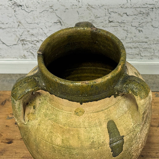 Antique Terracotta Pot with Partial Green Glaze