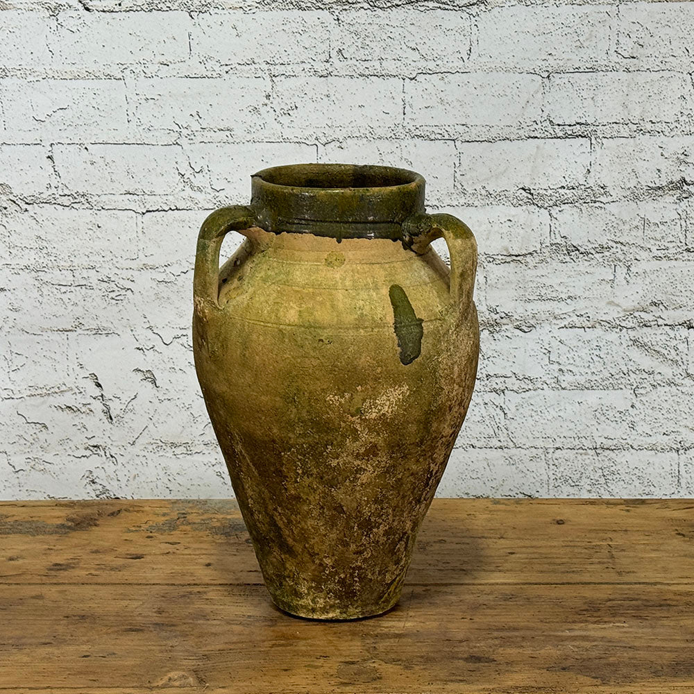 Antique Terracotta Pot with Partial Green Glaze