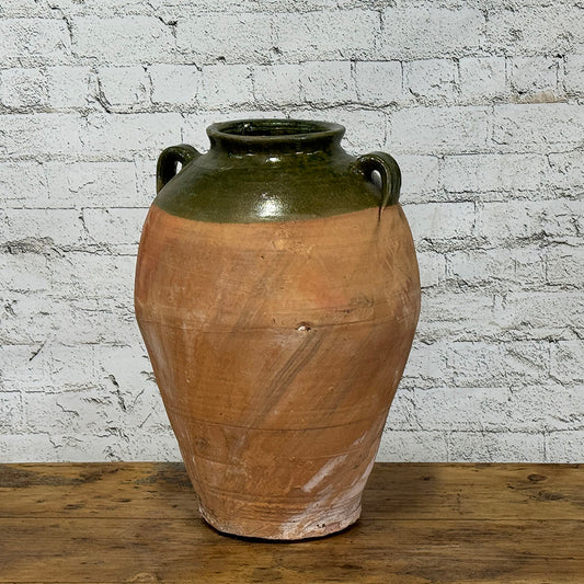Large Ceramic Pot with Partial Green Glaze