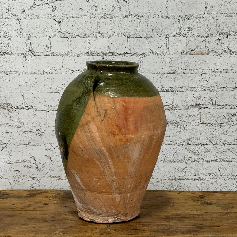 Large Ceramic Pot with Partial Green Glaze