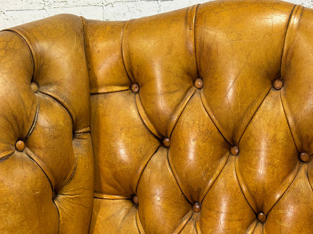 Antique English Leather Tufted Wing Chair