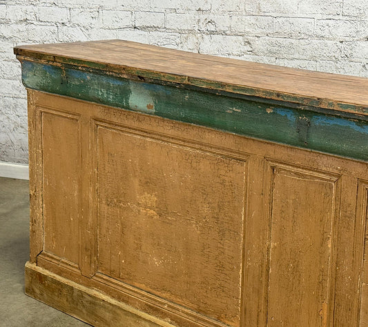 Antique French Pine Original Paint Shop Counter
