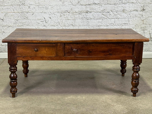 Antique French Walnut Coffee Table with Drawers c.1870