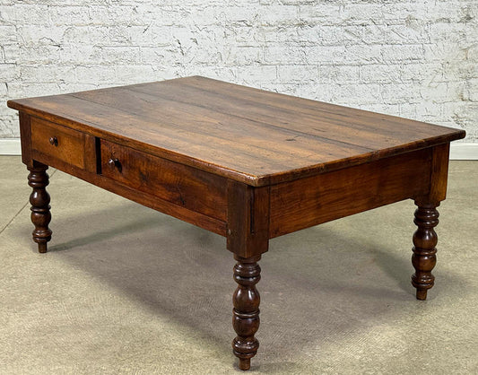 Antique French Walnut Coffee Table with Drawers c.1870