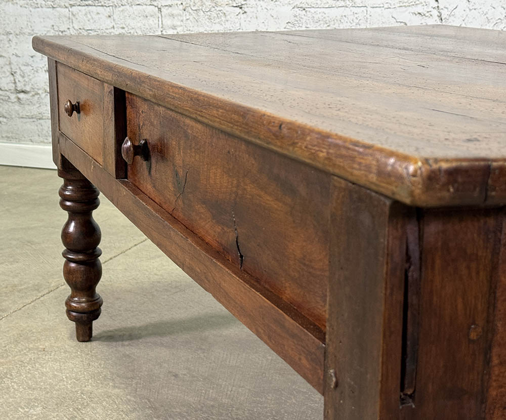 Antique French Walnut Coffee Table with Drawers c.1870