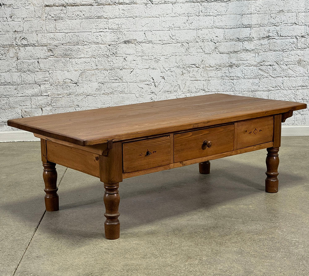 Antique European Pine Coffee Table with Drawers c.1890