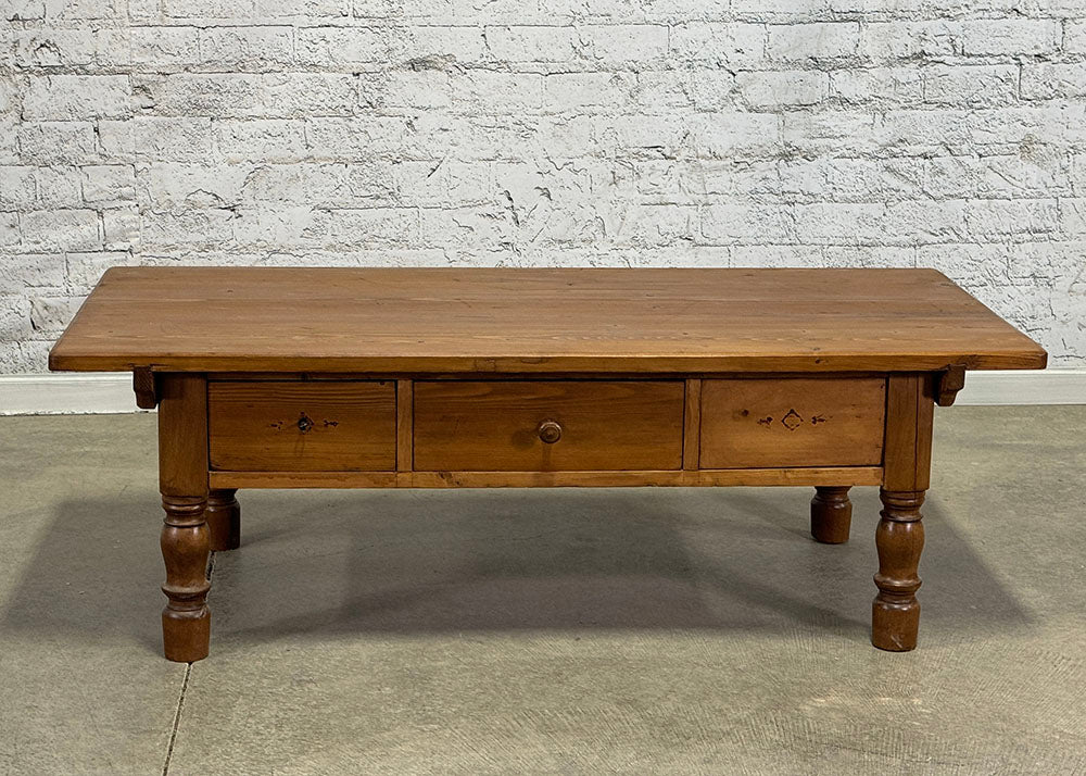 Antique European Pine Coffee Table with Drawers c.1890