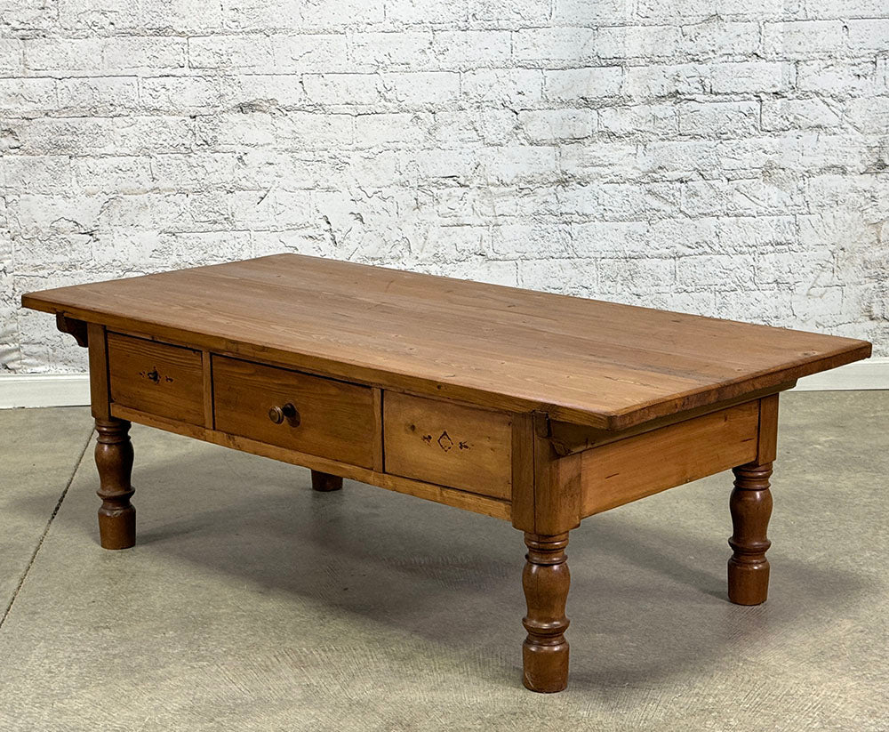 Antique European Pine Coffee Table with Drawers c.1890