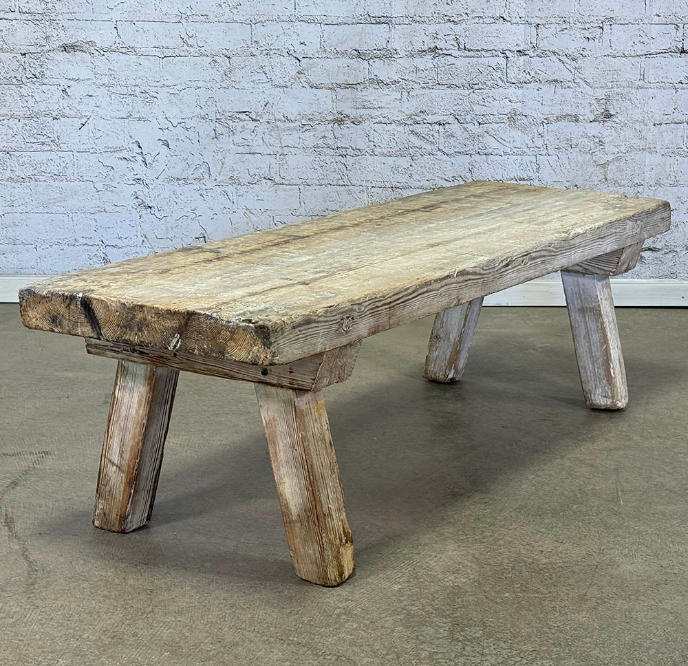 Antique Bleached Dairy Bench, Coffee Table c.1910