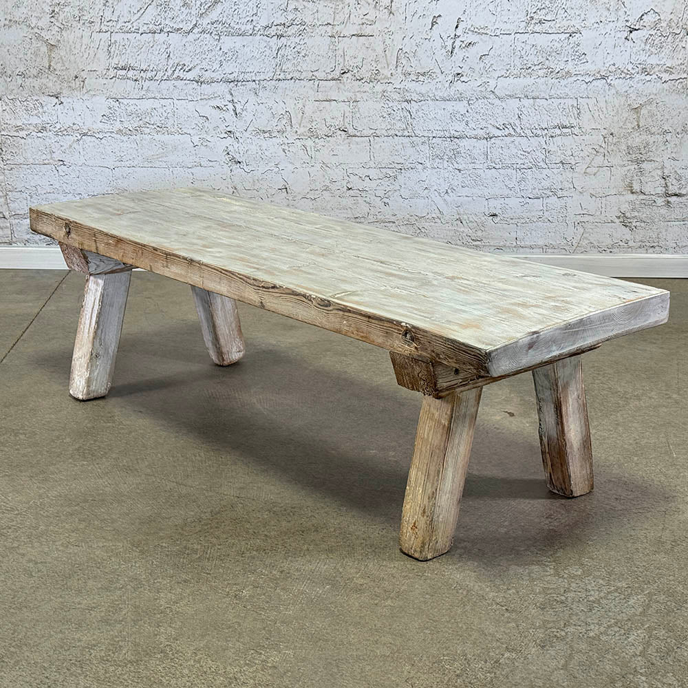 Antique Bleached Dairy Bench, Coffee Table c.1910