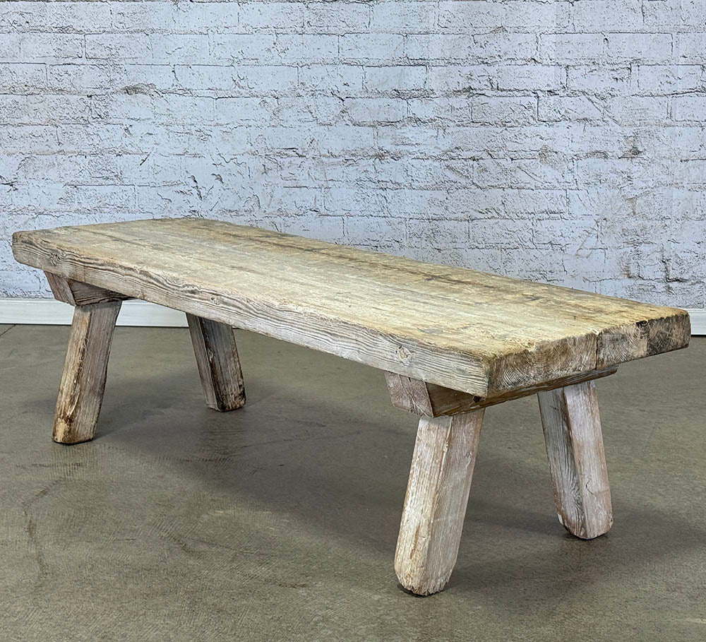 Antique Bleached Dairy Bench, Coffee Table c.1910