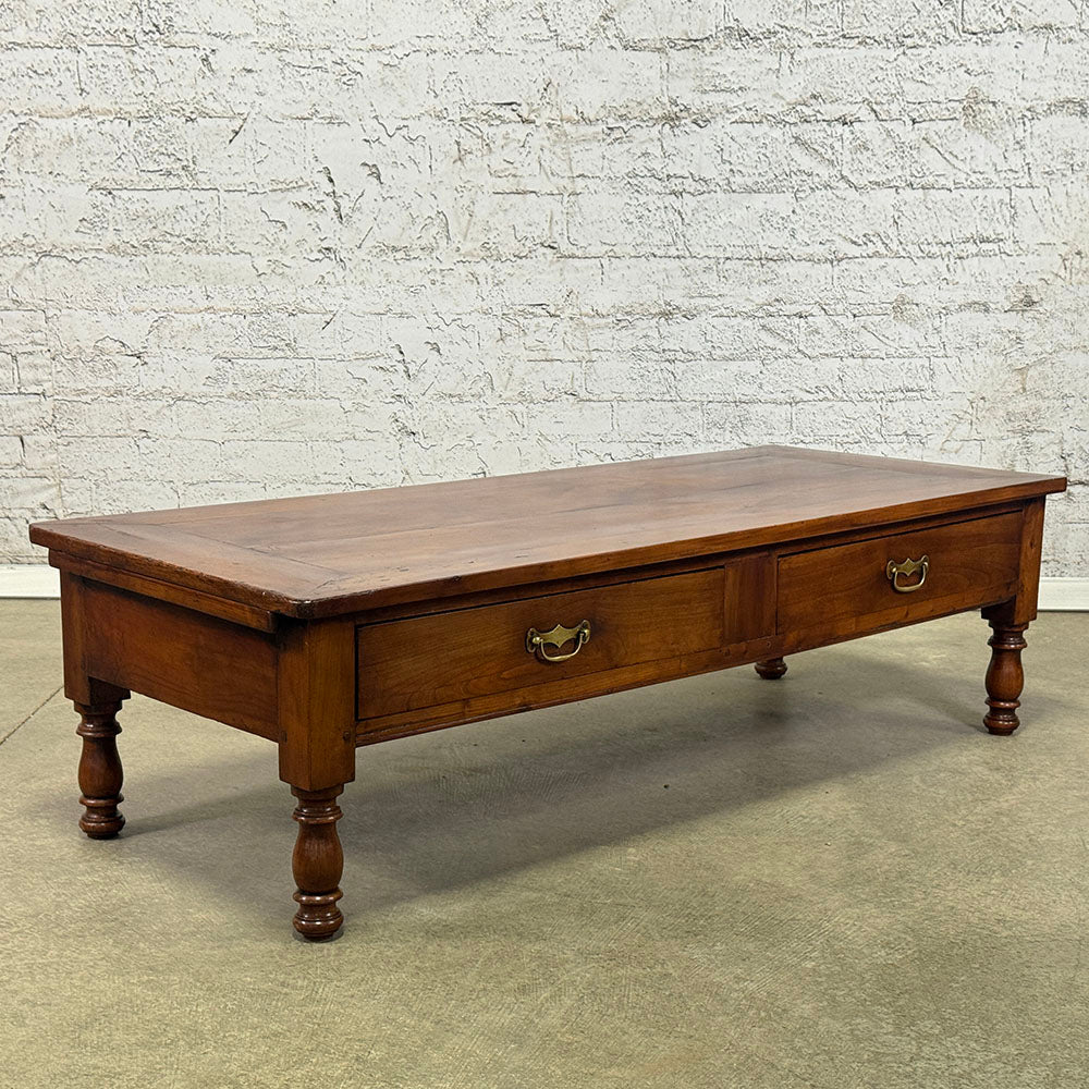 Antique French Fruitwood Two Drawer Coffee Table
