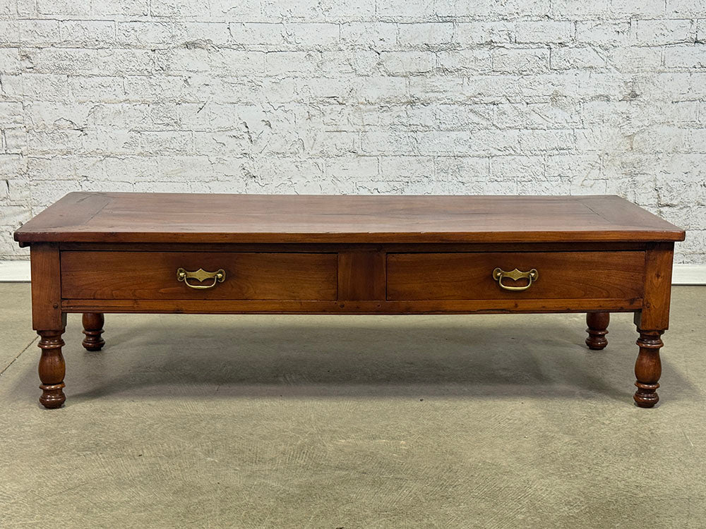Antique French Fruitwood Two Drawer Coffee Table