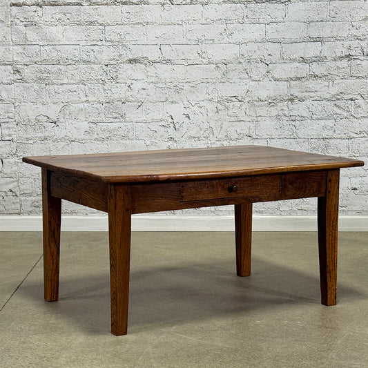 Antique French Cherry & Oak Coffee Table with Drawer, Burgundy c.1860