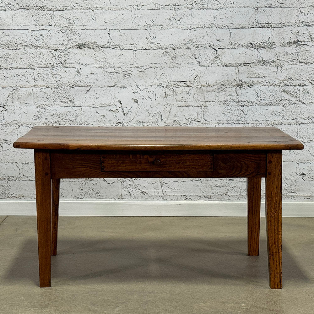 Antique French Cherry & Oak Coffee Table with Drawer, Burgundy c.1860