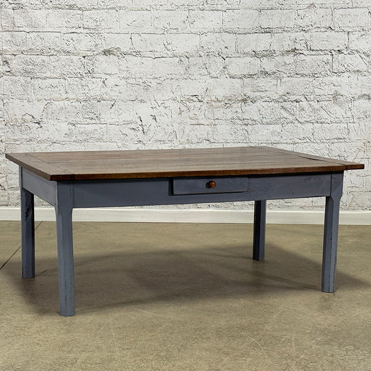 Antique French Farmhouse Coffee Table with Two Drawers