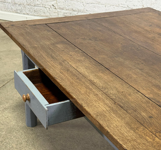 Antique French Farmhouse Coffee Table with Two Drawers