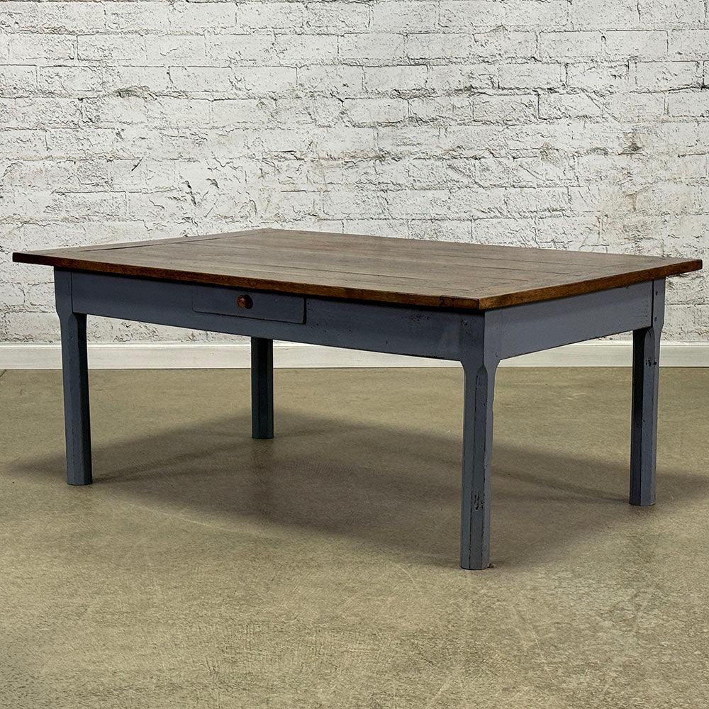 Antique French Farmhouse Coffee Table with Two Drawers