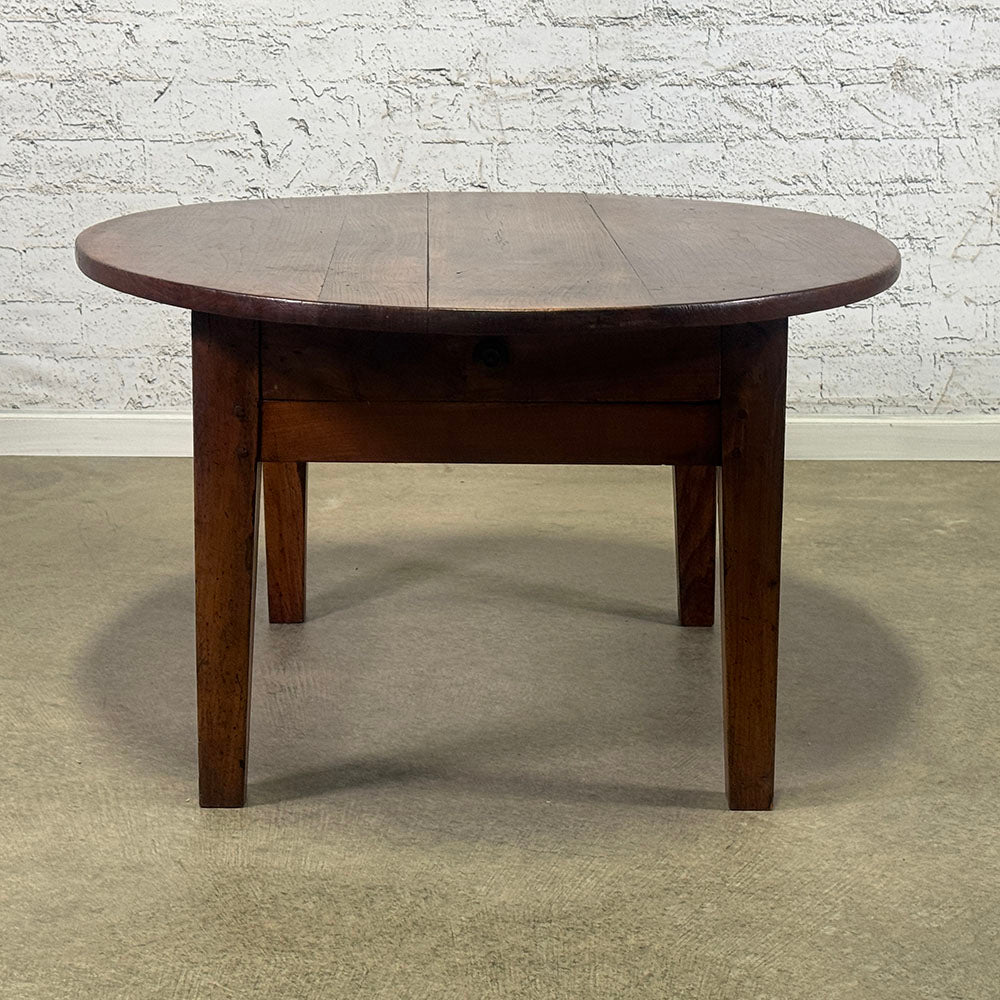 French Fruitwood Oval Coffee Table with Drawer
