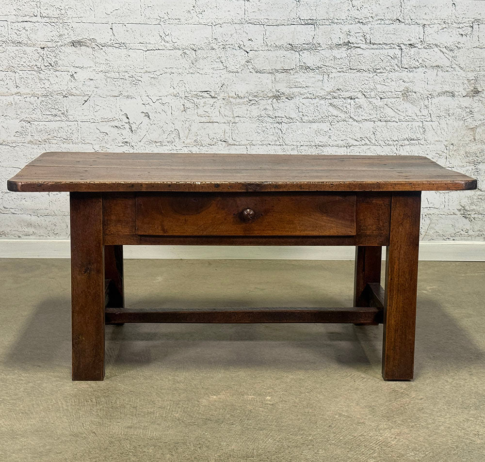 French Walnut Coffee Table with Drawer, Burgundy
