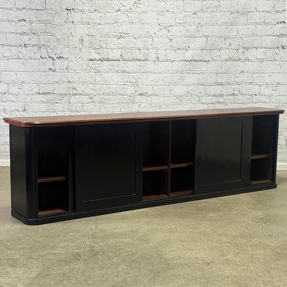 Antique Black Dresser Base with Sliding Doors and Mahogany Top