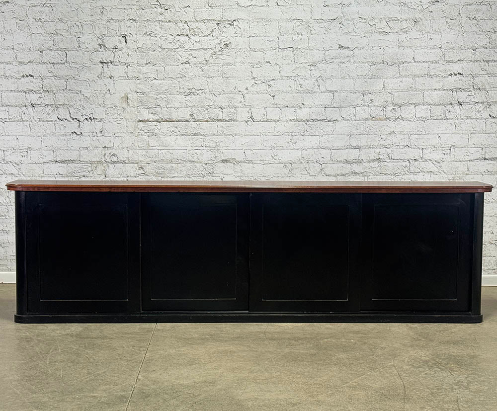 Antique Black Dresser Base with Sliding Doors and Mahogany Top