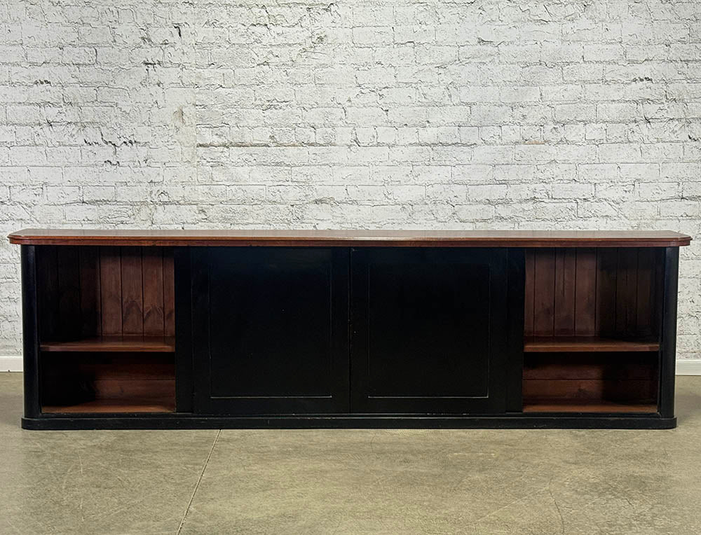 Antique Black Dresser Base with Sliding Doors and Mahogany Top