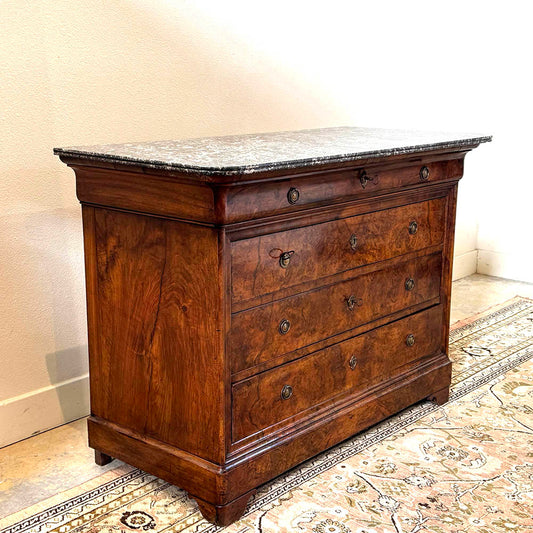 Antique Burr Walnut Buffet With 2 Keys