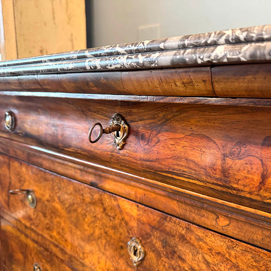 Antique Burr Walnut Buffet With 2 Keys