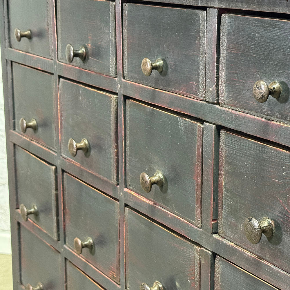 Antique English Pine Painted Bank of Drawers