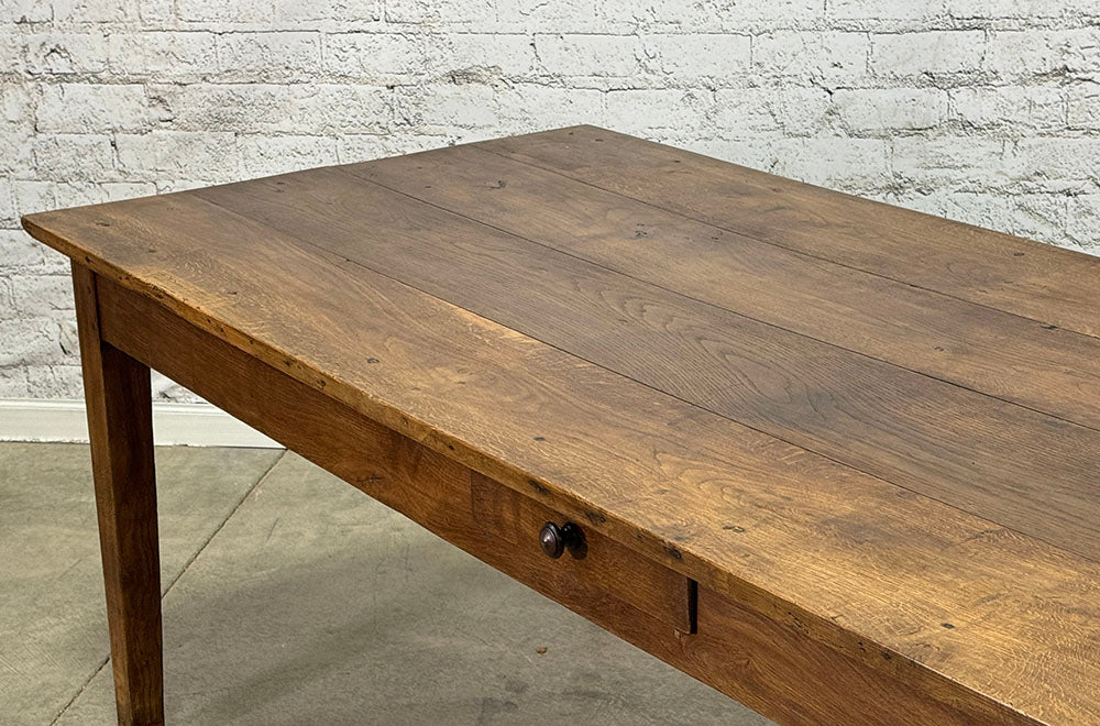 Antique French Oak Farmhouse Table with Drawer c.1850