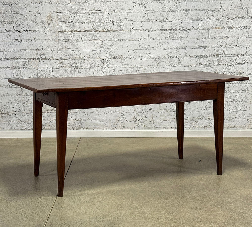 Antique French Walnut Farmhouse Table with Drawer