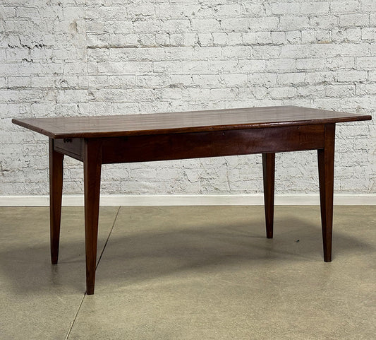 Antique French Walnut Farmhouse Table with Drawer
