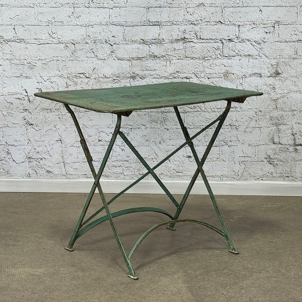 Antique French Zinc Folding Table with Original Green Paint