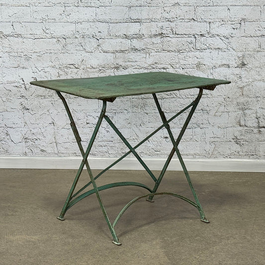 Antique French Zinc Folding Table with Original Green Paint