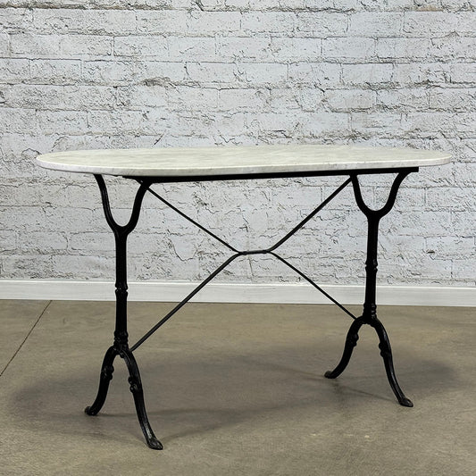 Antique French Marble Top Cast Iron Base D End Table