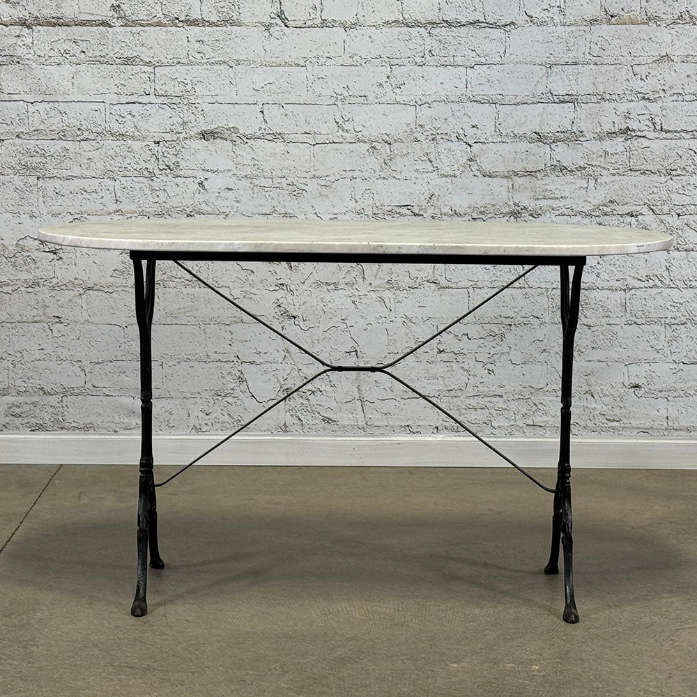 Antique French Marble Top Cast Iron Base D End Table