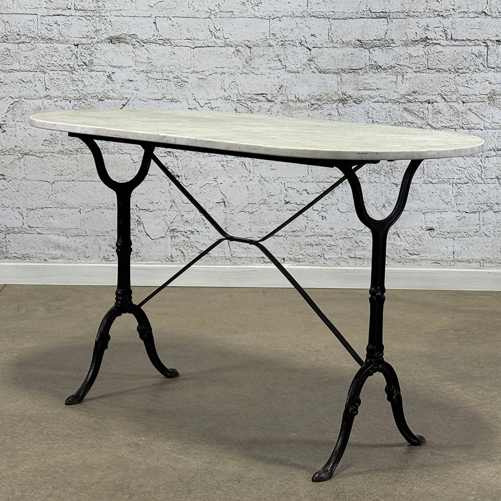 Antique French Marble Top Cast Iron Base D End Table