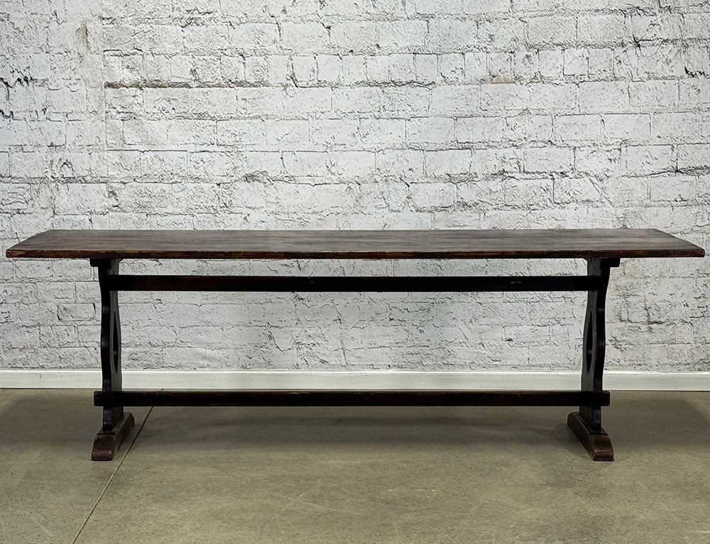 English Reclaimed Pine Top Trestle Base Table