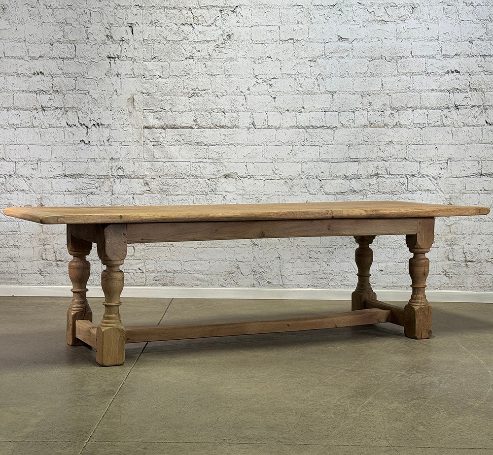 Antique English Pitty Pine Stretcher Base Table