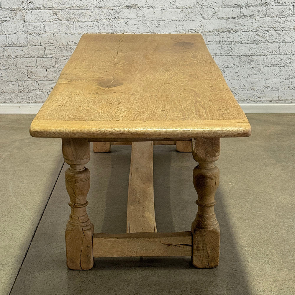 Antique English Pitty Pine Stretcher Base Table