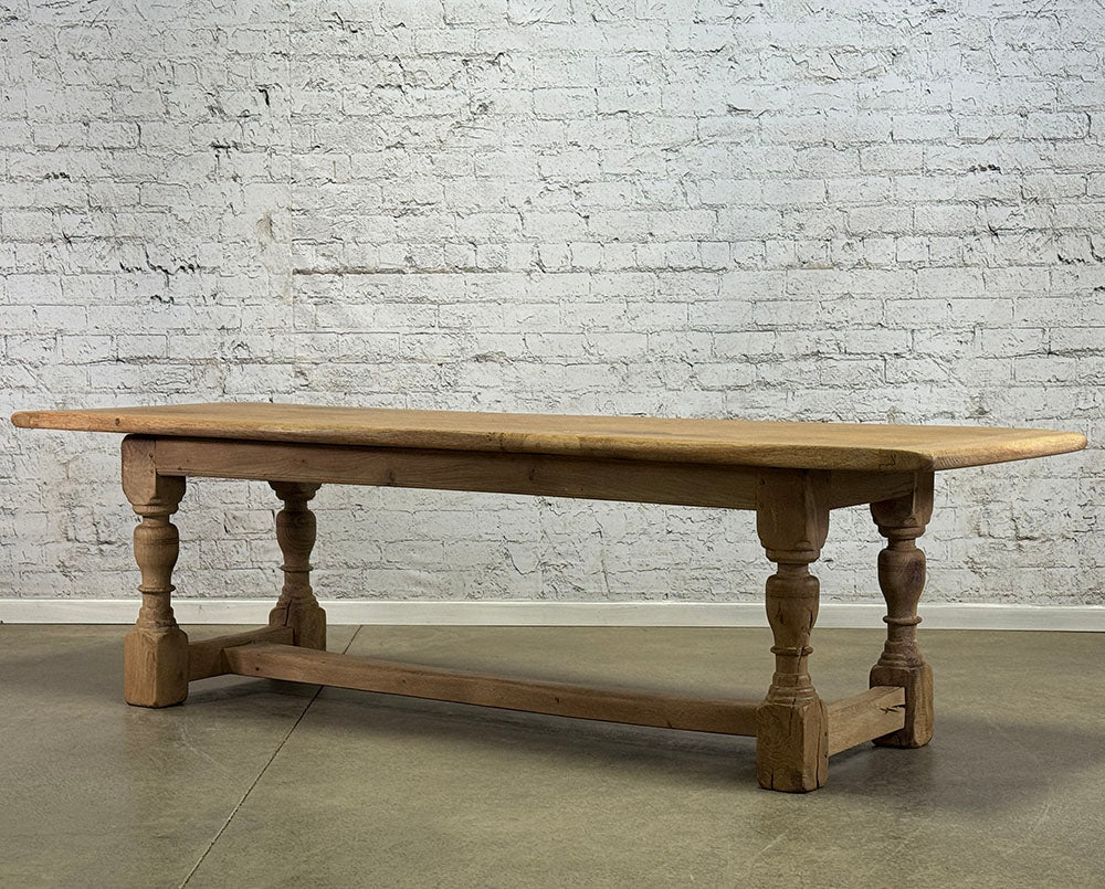Antique English Pitty Pine Stretcher Base Table