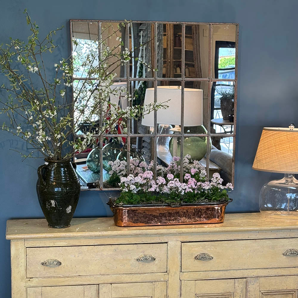 Vintage Industrial Iron Window Mirror, White