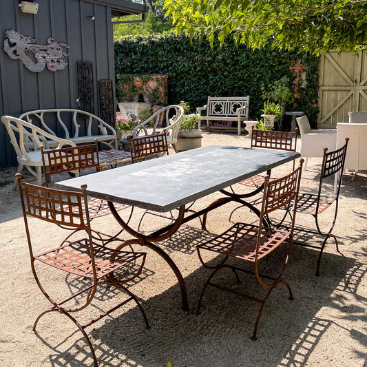 Antique Slate Top Table and Iron Chairs