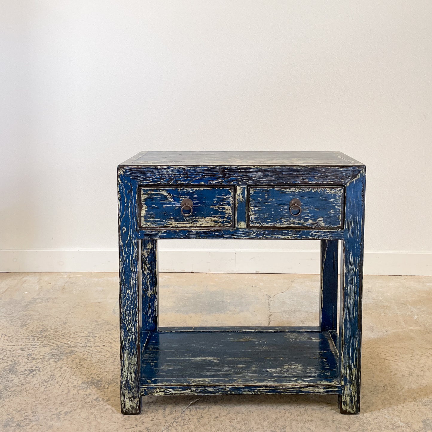 Asian 2 Drawer Small Console Table in Distress Blue